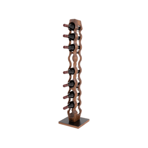 Max Levi Trim 9 American Walnut wood wine rack, wine stand rack, a wine rack, black stand, corner image with bottles