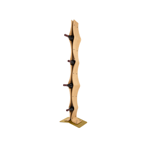 Max Levi Vertigo Select Oak wood wine rack, wine stand rack, a wine rack, gold stand, corner image with bottles