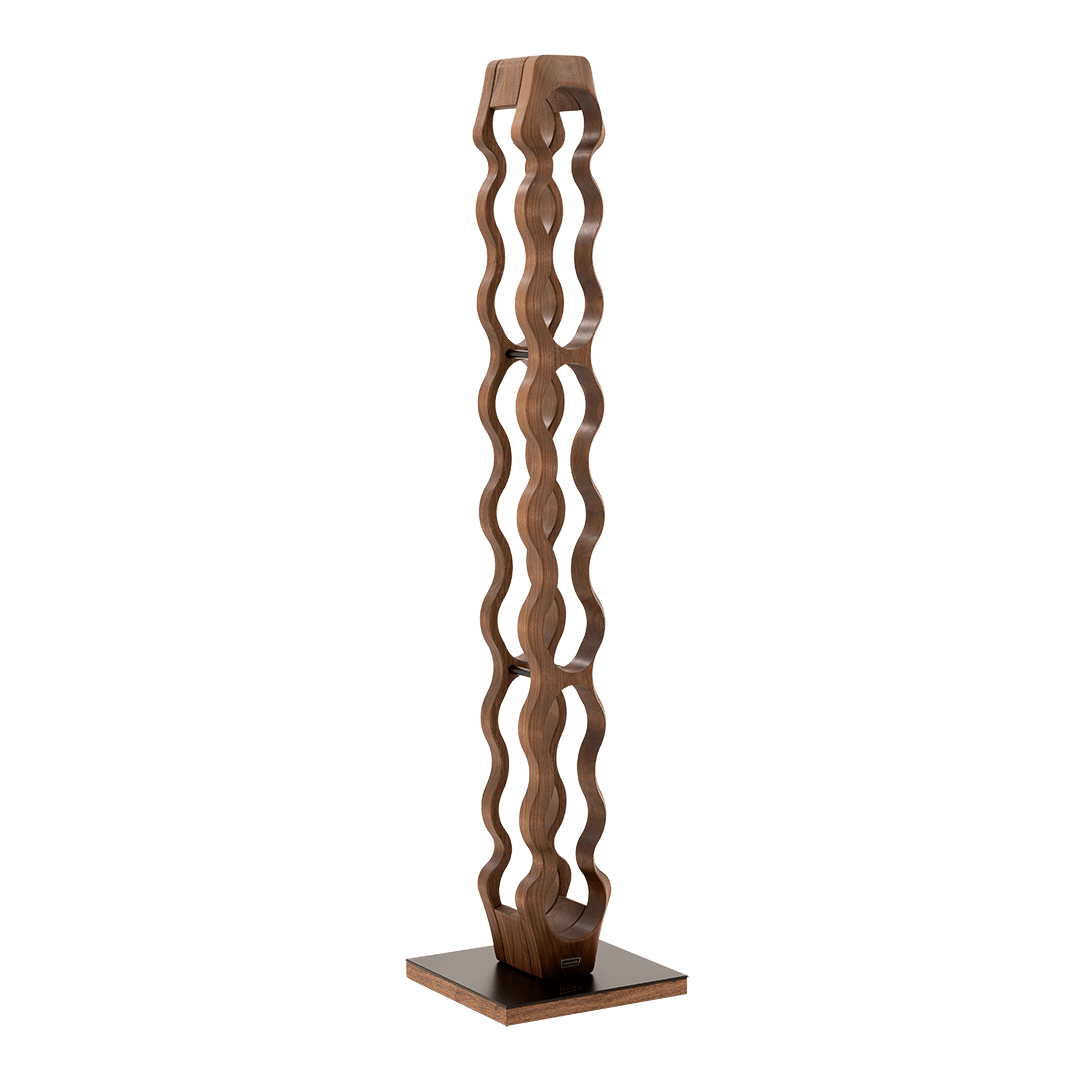 Max Levi Trim 9 American Walnut wood wine rack, wine stand rack, a wine rack, black stand, front image without bottles 2