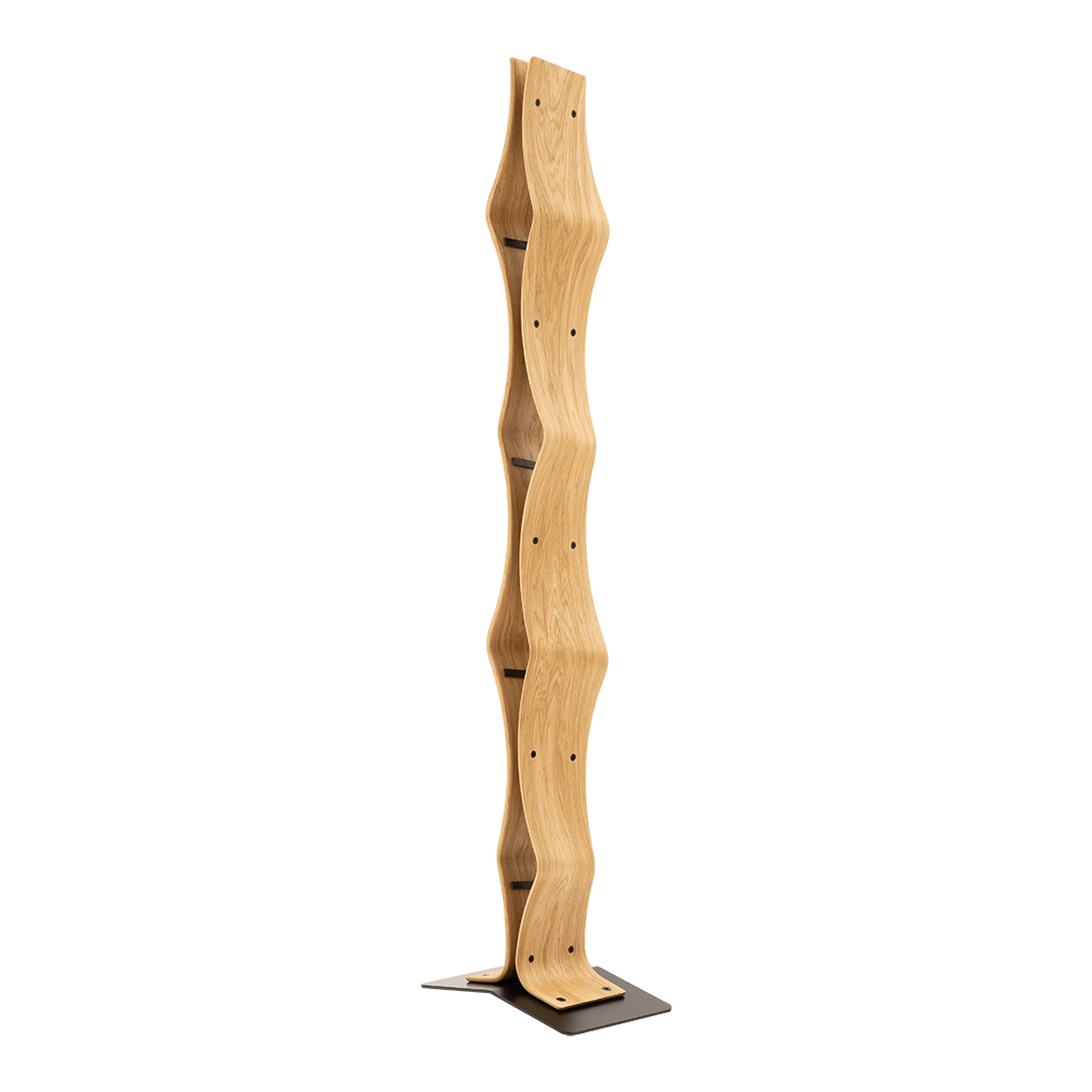 Max Levi Vertigo Select Oak wood wine rack, wine stand rack, a wine rack, black stand, corner image without bottles 3