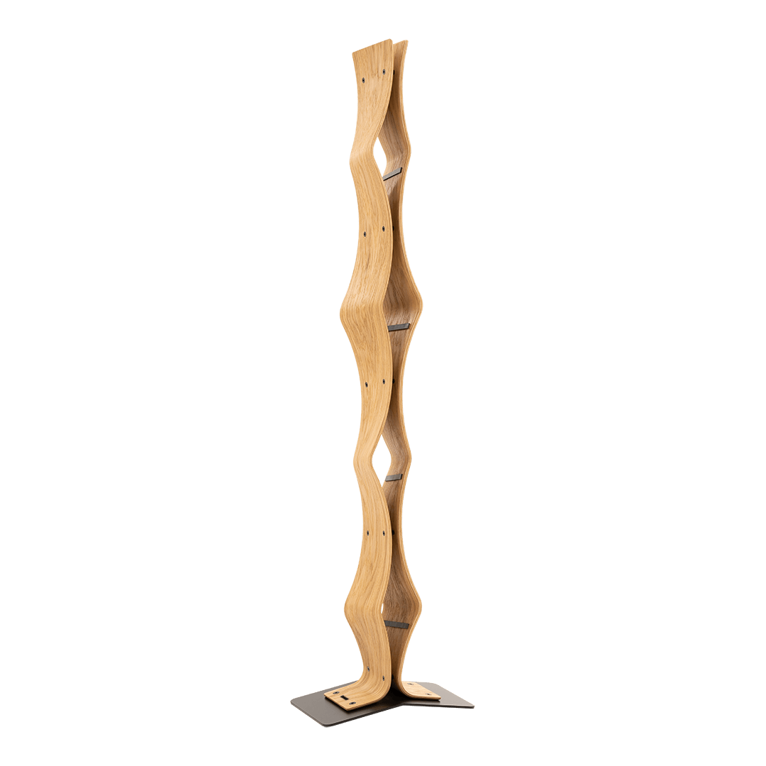 Max Levi Vertigo Select Oak wood wine rack, wine stand rack, a wine rack, black stand, corner image without bottles 4